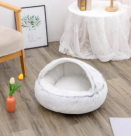 Pet 2 In 1 Round Plush Warm Winter Bed House