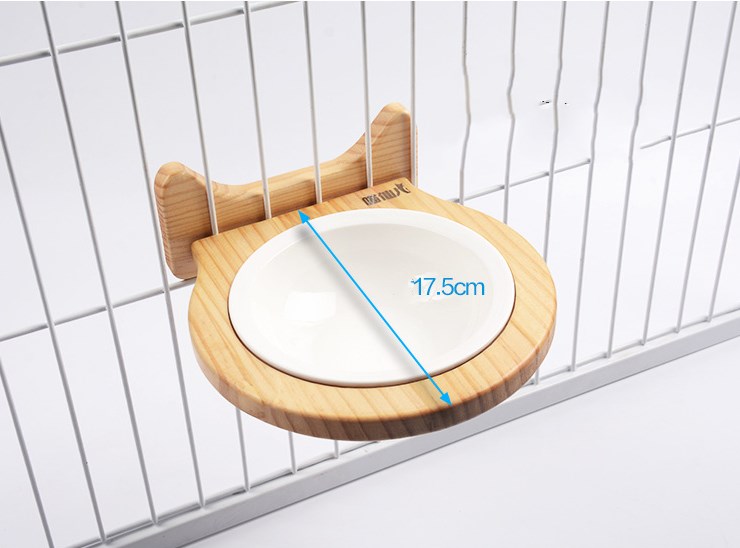 Pet Ceramic Bowl With Solid Wood Stand