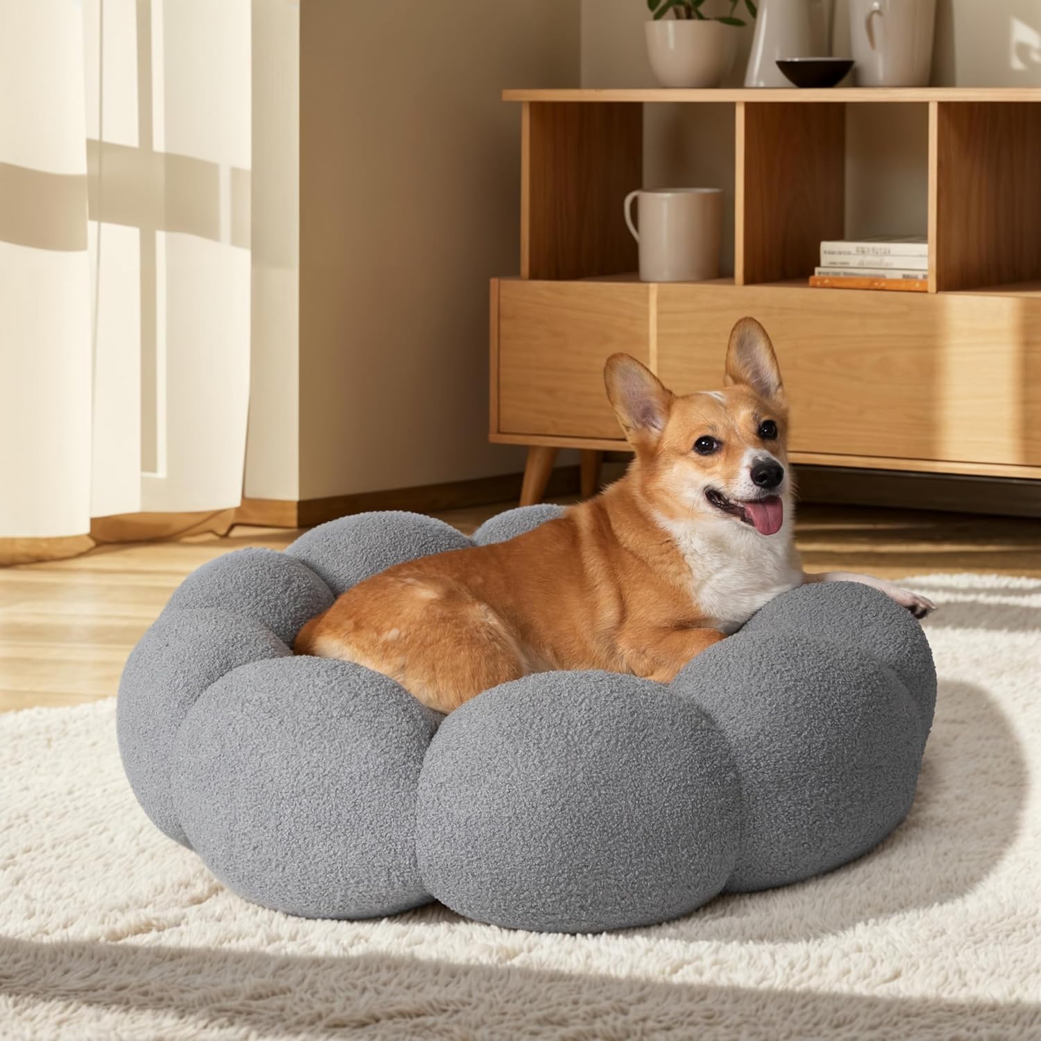 Pet Calming Fluffy Plush Round Donut Bed