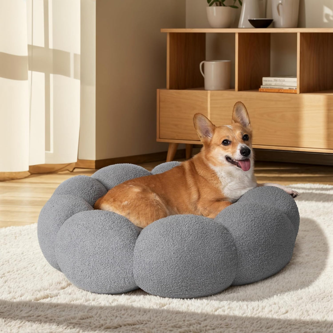 Pet Calming Fluffy Plush Round Donut Bed