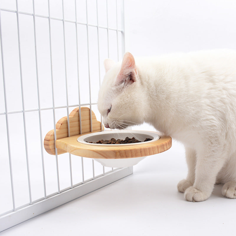 Pet Ceramic Bowl With Solid Wood Stand