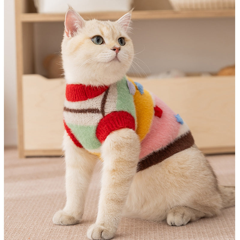 Pet Autumn Winter Cartoon Star Striped Warm Sweater Apparel