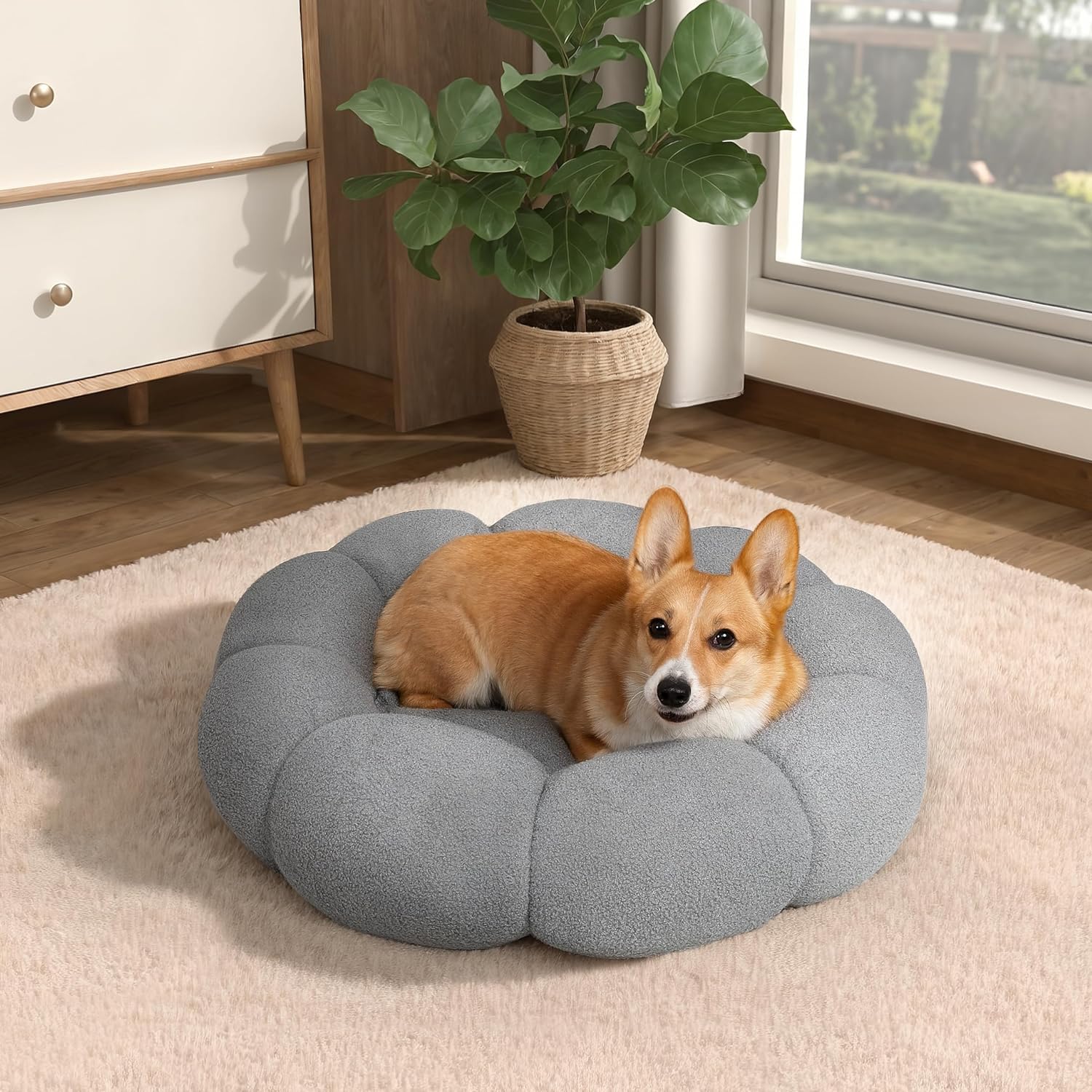 Pet Calming Fluffy Plush Round Donut Bed