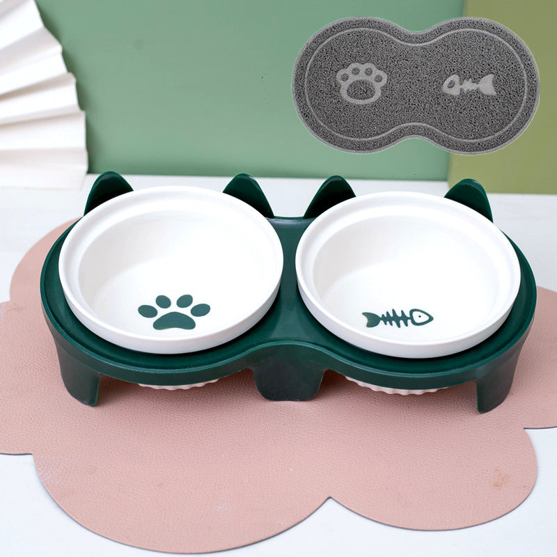 Pet Ceramic Double Bowl Elevated Feeding Set