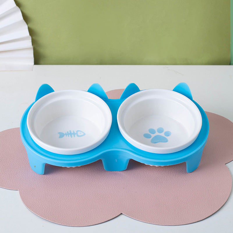 Pet Ceramic Double Bowl Elevated Feeding Set