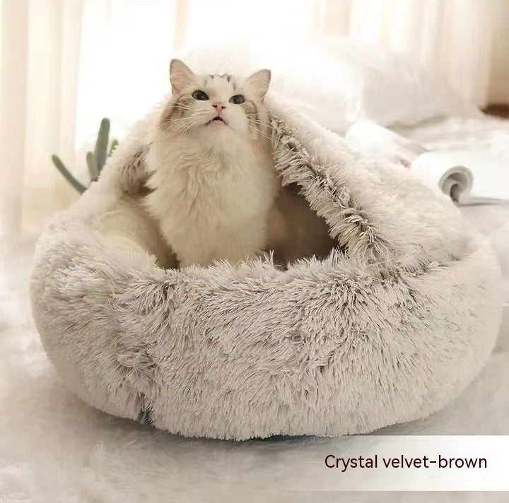 Pet 2 In 1 Round Plush Warm Winter Bed House