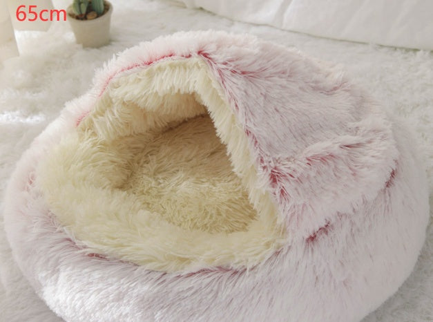 Pet 2 In 1 Round Plush Warm Winter Bed House