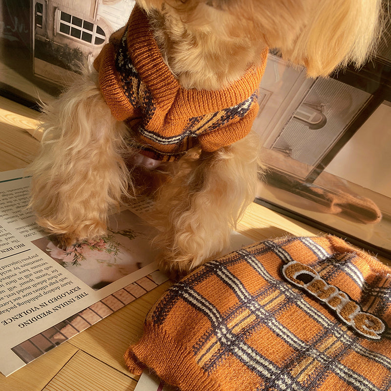 Pet Vintage Plaid Knitted Warm Sweater