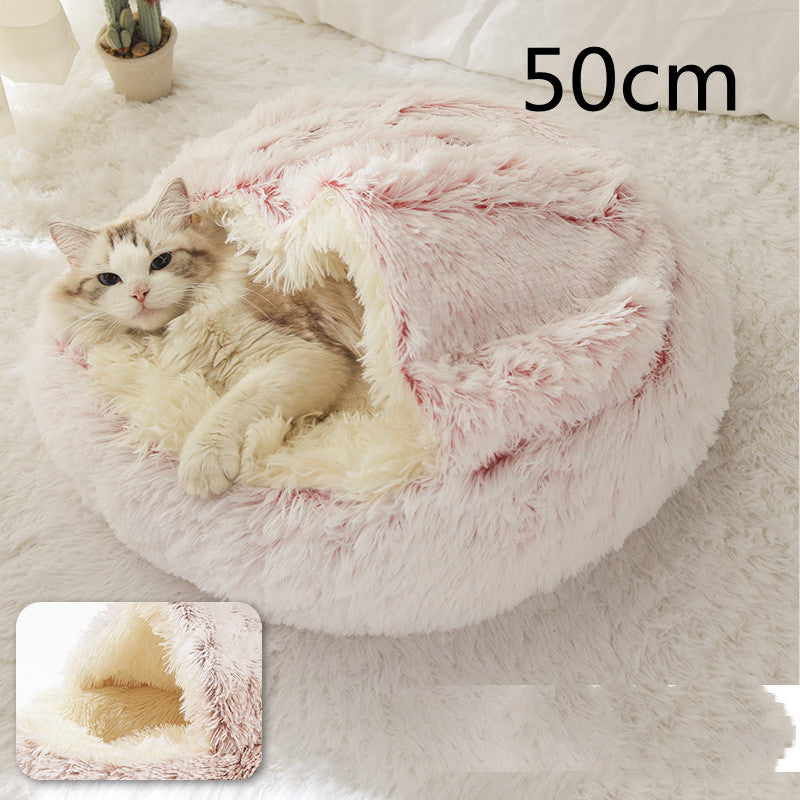 Pet 2 In 1 Round Plush Warm Winter Bed House