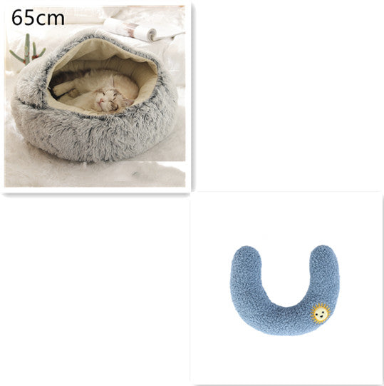 Pet 2 In 1 Round Plush Warm Winter Bed House