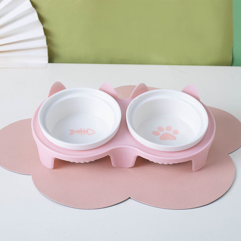 Pet Ceramic Double Bowl Elevated Feeding Set