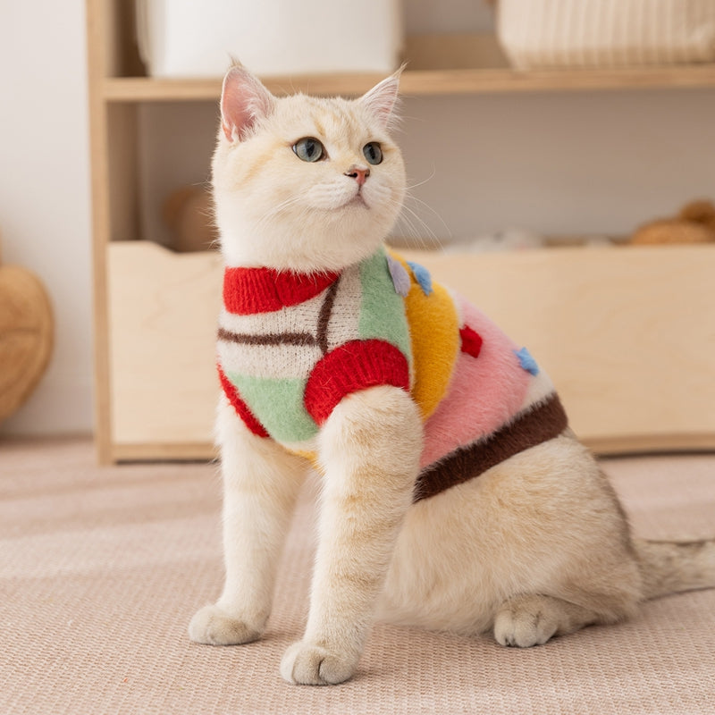 Pet Autumn Winter Cartoon Star Striped Warm Sweater Apparel