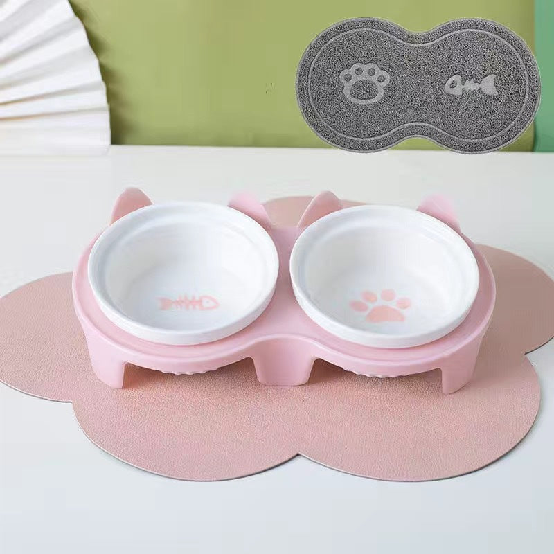 Pet Ceramic Double Bowl Elevated Feeding Set