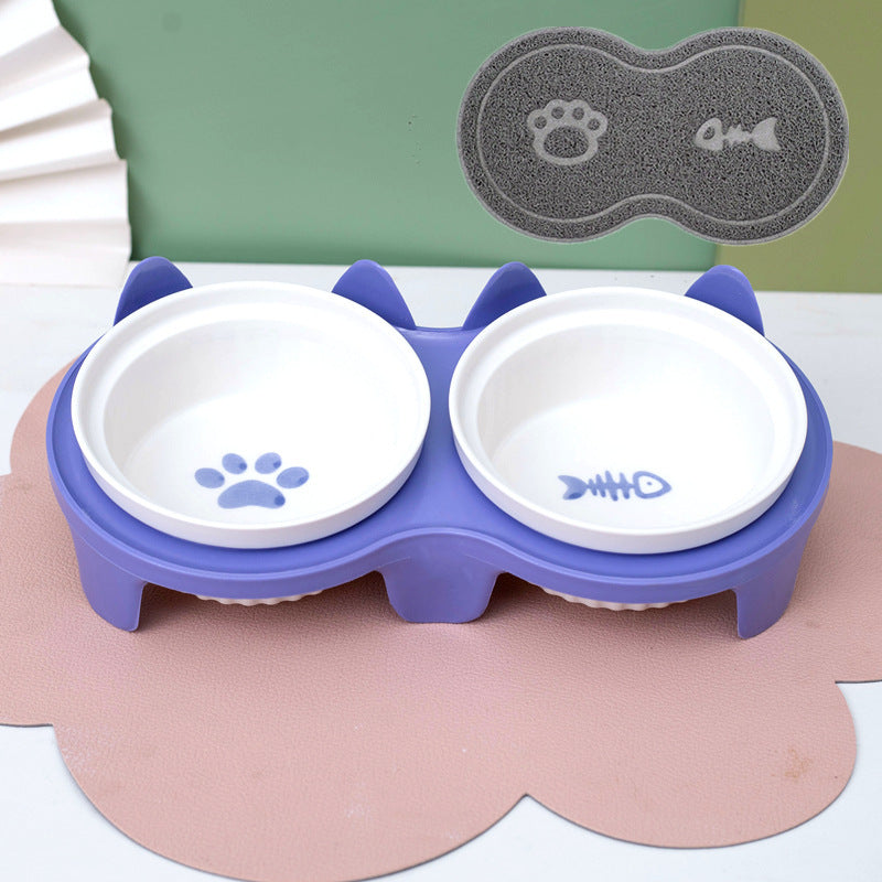Pet Ceramic Double Bowl Elevated Feeding Set