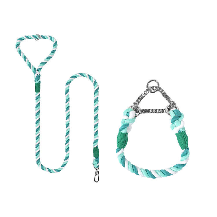 Woven Cotton Pet Leash Collar Set Walking Lead