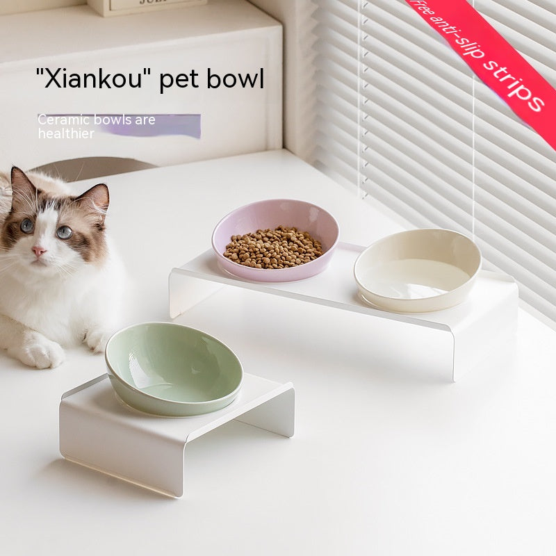 Pet Ceramic Beveled Feeding Bowl Cat Dish