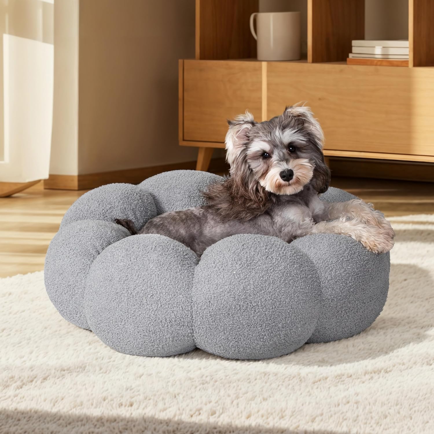 Pet Calming Fluffy Plush Round Donut Bed