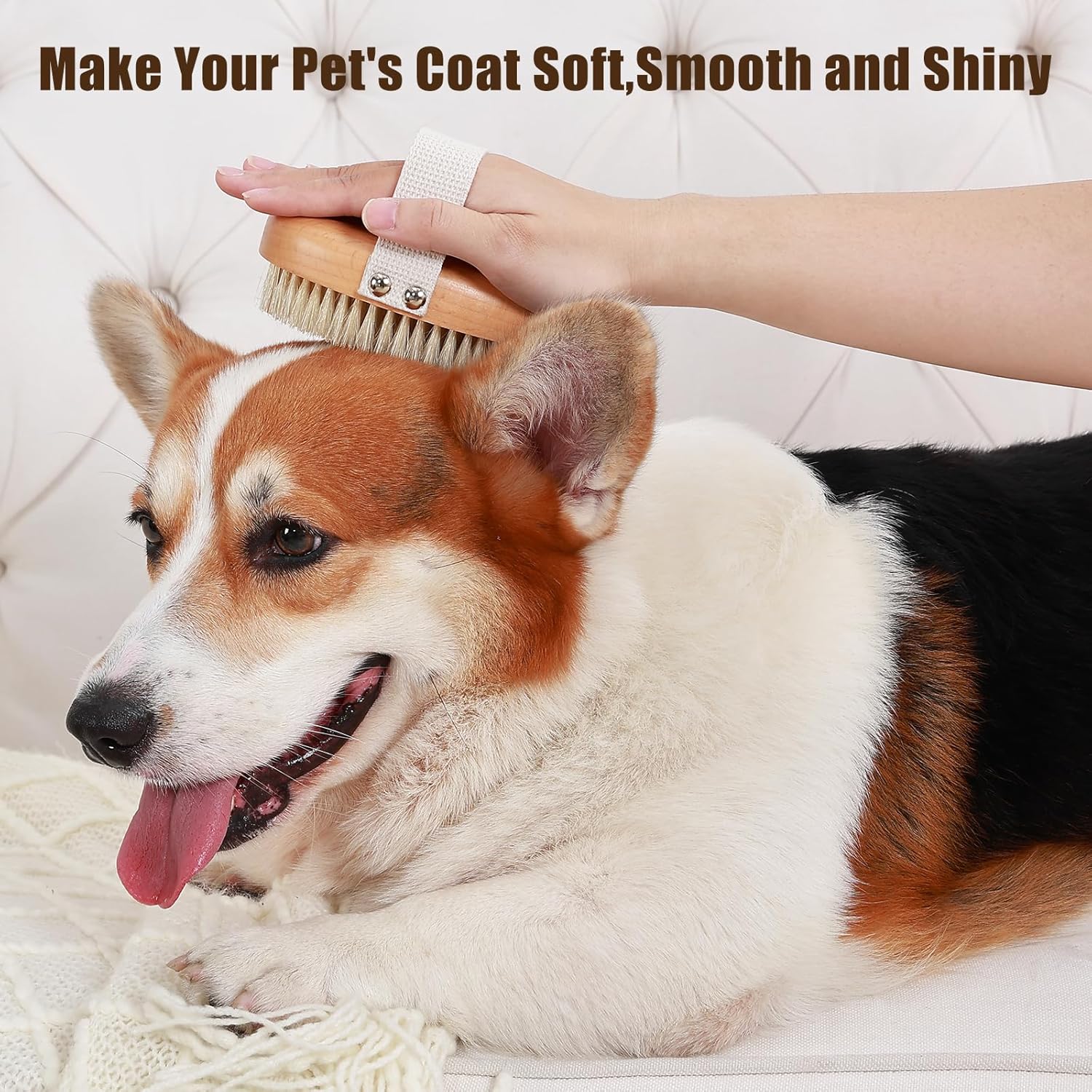 Pet Soft Boar Bristle Palm Grooming Brush Shedding Control