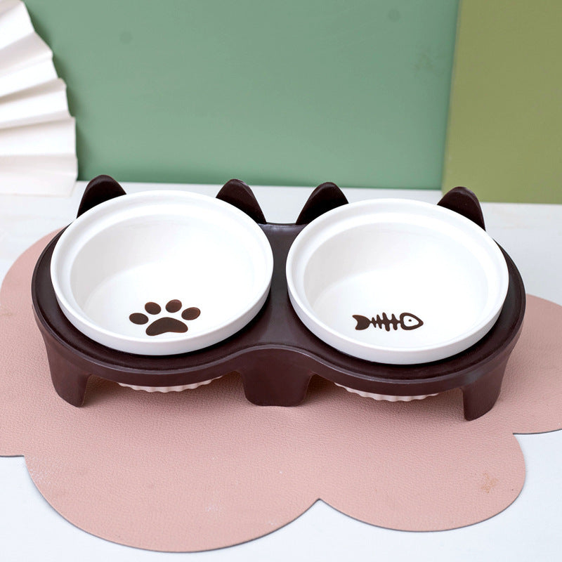 Pet Ceramic Double Bowl Elevated Feeding Set