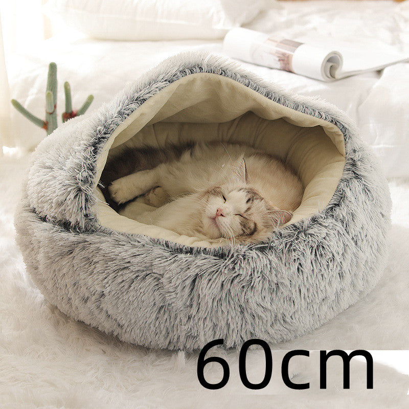 Pet 2 In 1 Round Plush Warm Winter Bed House