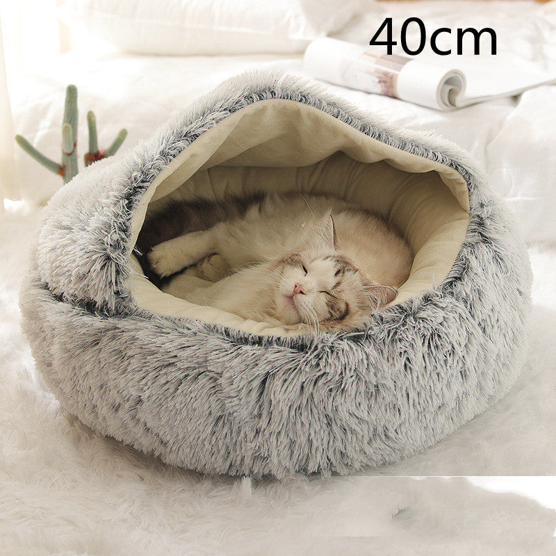 Pet 2 In 1 Round Plush Warm Winter Bed House