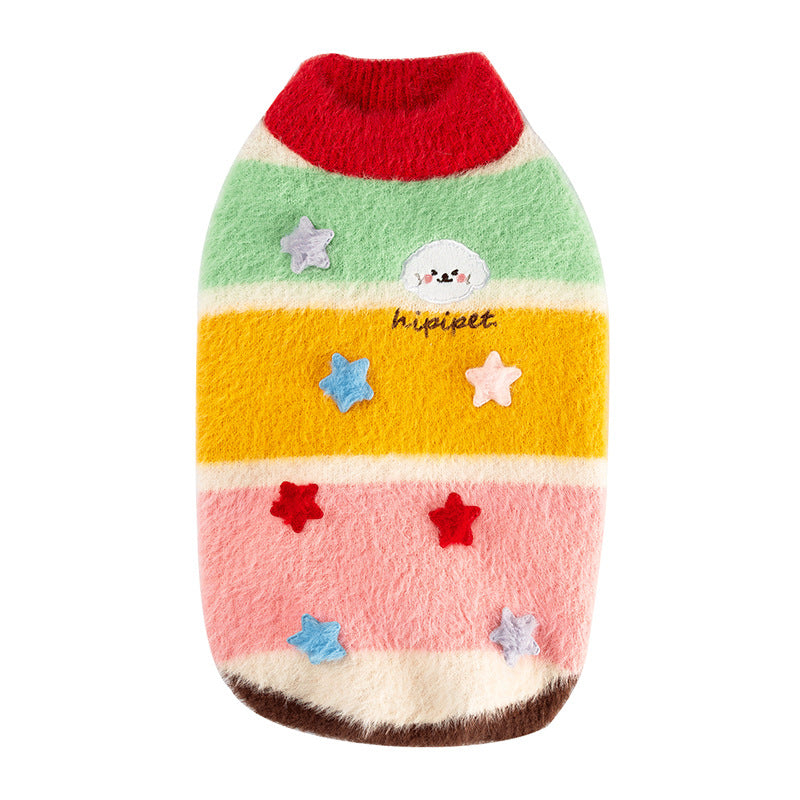 Pet Autumn Winter Cartoon Star Striped Warm Sweater Apparel