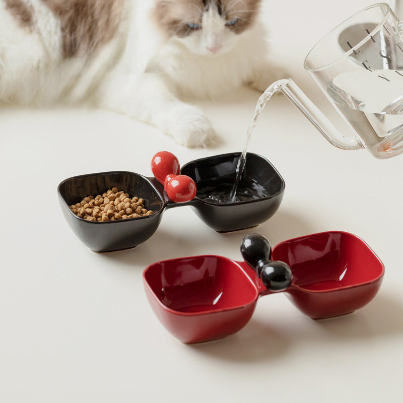 Pet Ceramic Feeding Bowl Dual Bowl Set