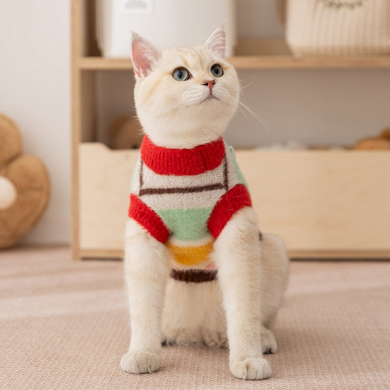 Pet Autumn Winter Cartoon Star Striped Warm Sweater Apparel