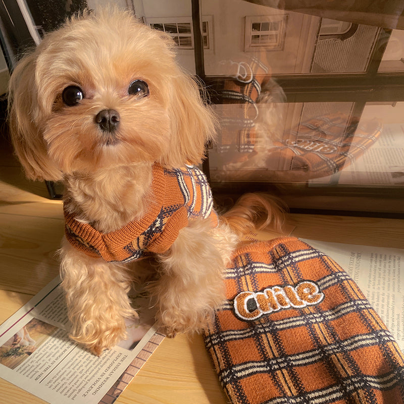 Pet Vintage Plaid Knitted Warm Sweater