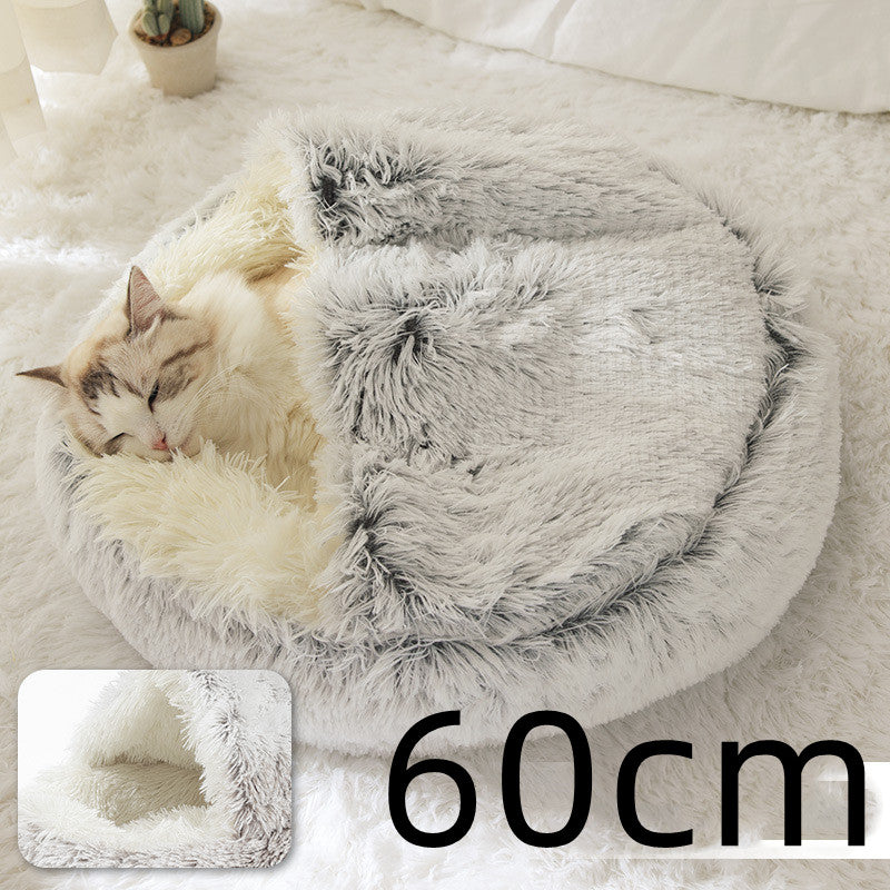 Pet 2 In 1 Round Plush Warm Winter Bed House