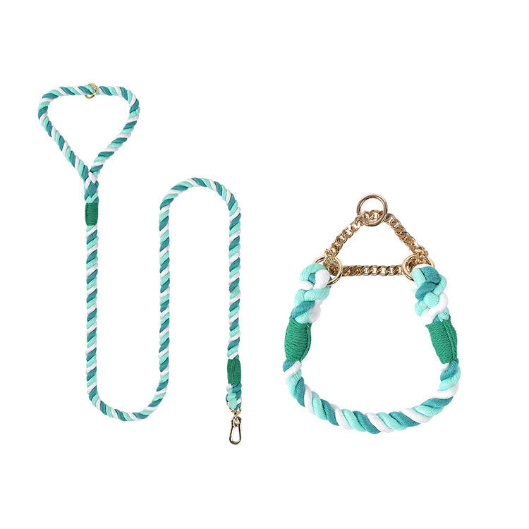 Woven Cotton Pet Leash Collar Set Walking Lead