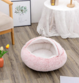 Pet 2 In 1 Round Plush Warm Winter Bed House