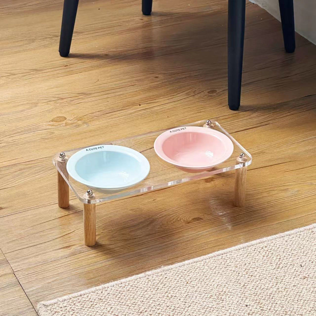Pet Anti Tumble High Leg Ceramic Double Feeding Bowl Stand