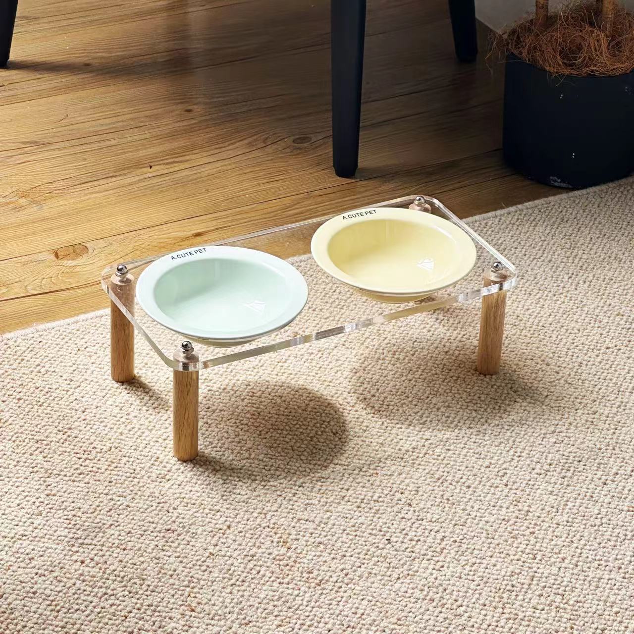 Pet Anti Tumble High Leg Ceramic Double Feeding Bowl Stand