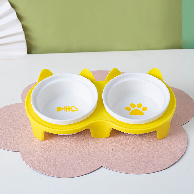 Pet Ceramic Double Bowl Elevated Feeding Set