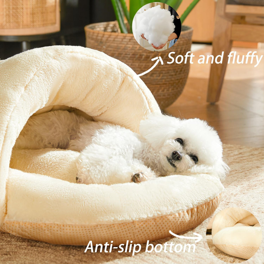 Pet Ultra Soft Plush Slipper Style Cave Bed