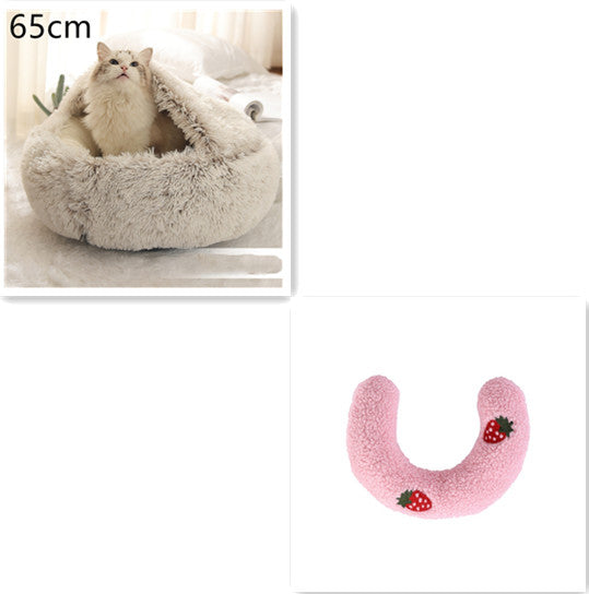 Pet 2 In 1 Round Plush Warm Winter Bed House