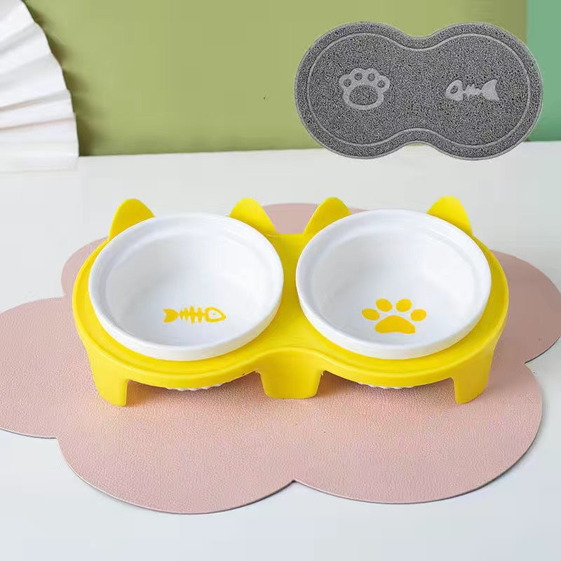 Pet Ceramic Double Bowl Elevated Feeding Set