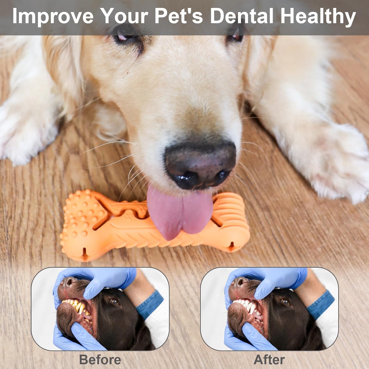 Pet Durable Bone Shape Chew Toy Natural Rubber Dental Cleaning Toy