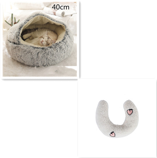Pet 2 In 1 Round Plush Warm Winter Bed House