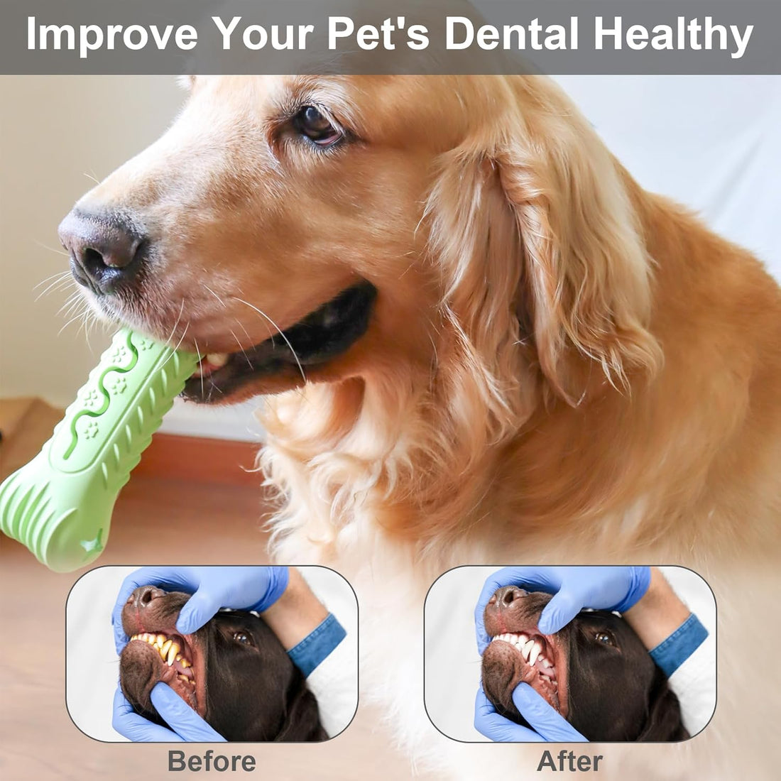 Pet Durable Bone Shape Chew Toy Natural Rubber Dental Cleaning Toy