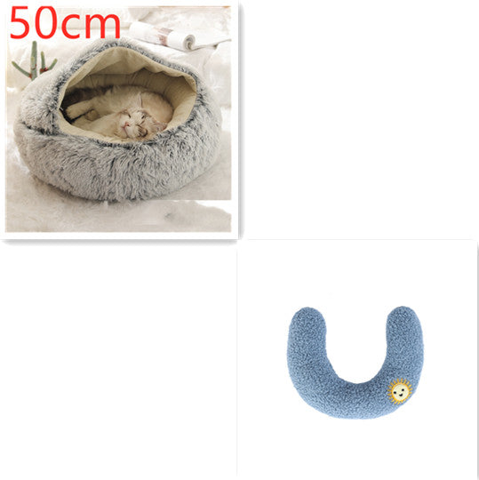Pet 2 In 1 Round Plush Warm Winter Bed House