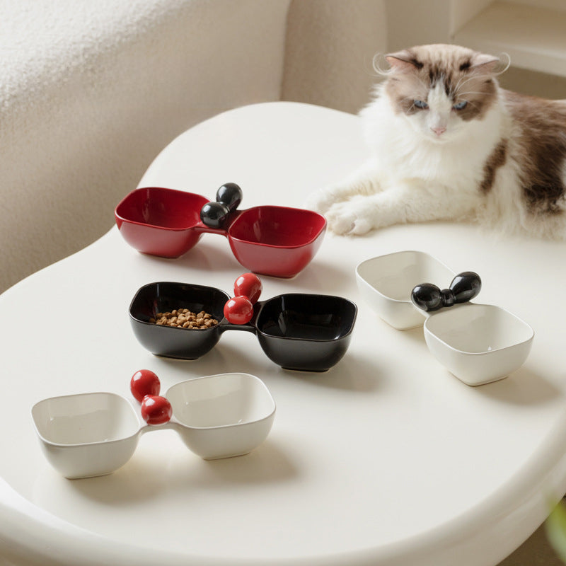 Pet Ceramic Feeding Bowl Dual Bowl Set