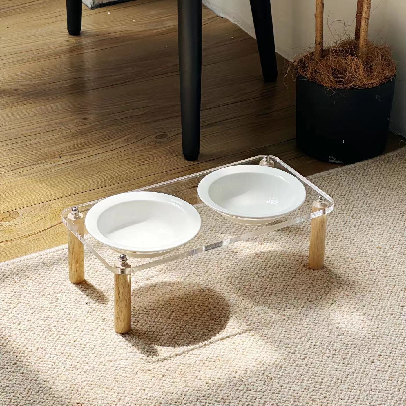 Pet Anti Tumble High Leg Ceramic Double Feeding Bowl Stand