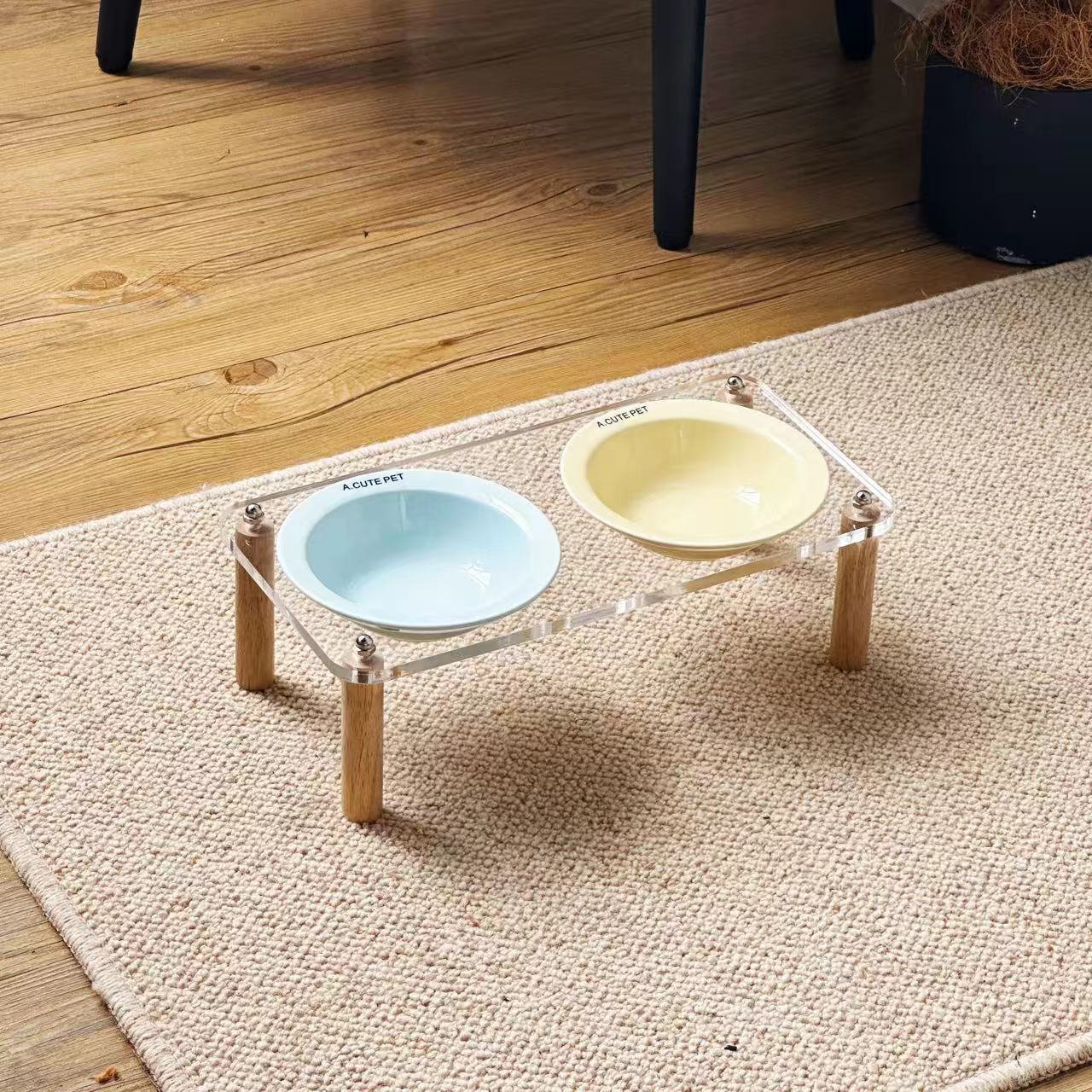Pet Anti Tumble High Leg Ceramic Double Feeding Bowl Stand