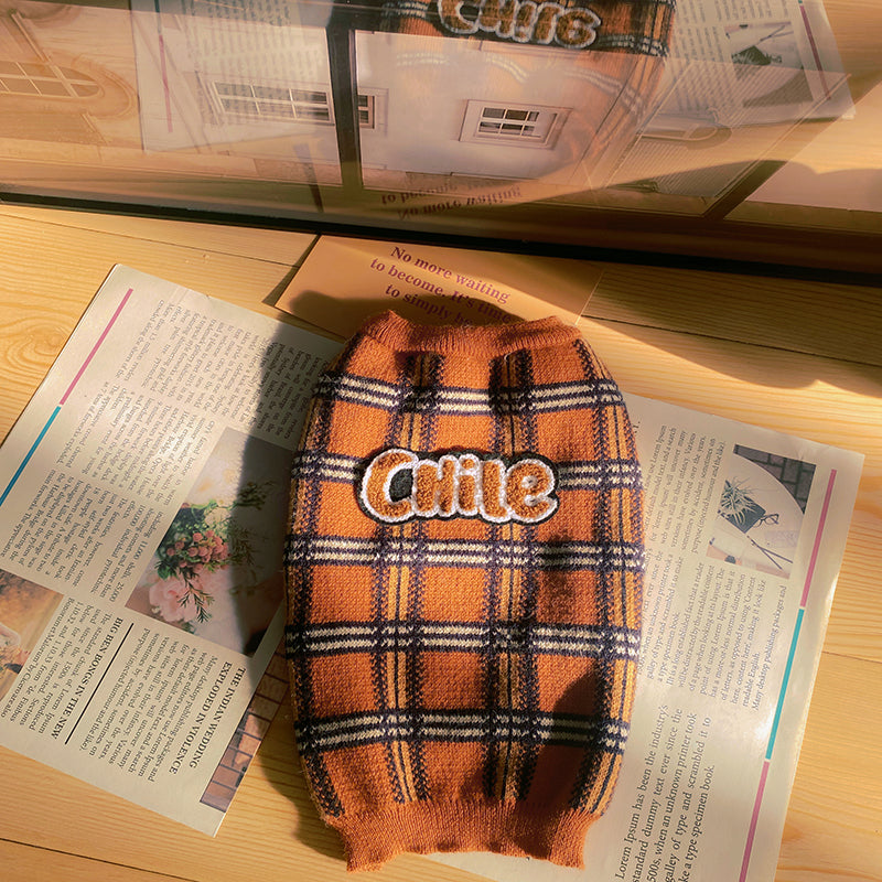 Pet Vintage Plaid Knitted Warm Sweater