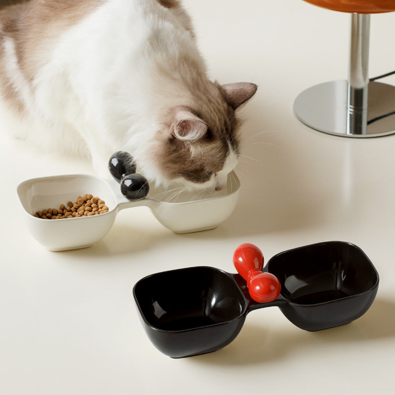 Pet Ceramic Feeding Bowl Dual Bowl Set