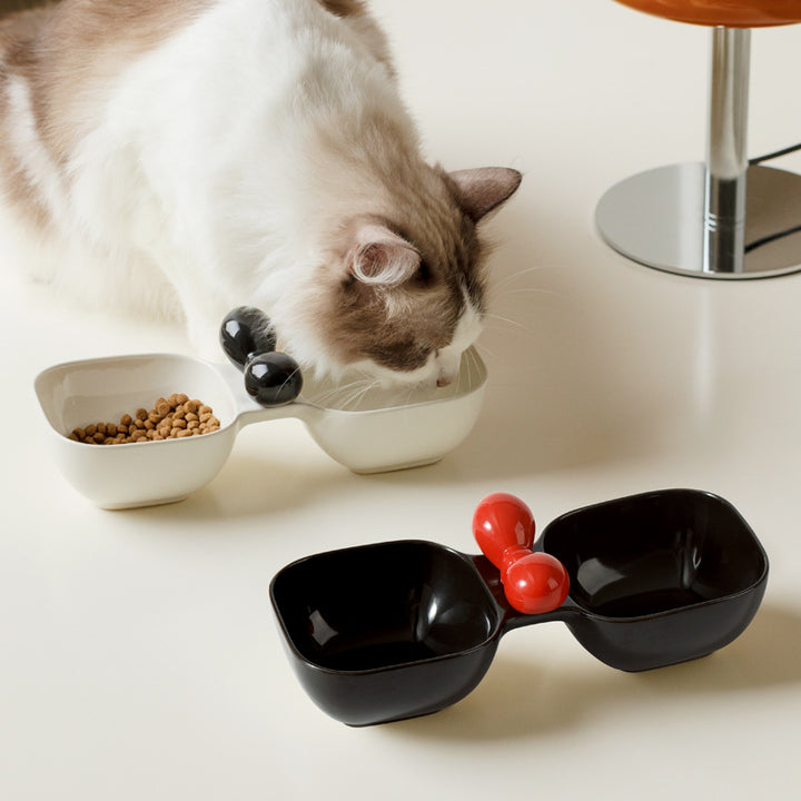 Pet Ceramic Feeding Bowl Dual Bowl Set