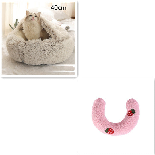 Pet 2 In 1 Round Plush Warm Winter Bed House