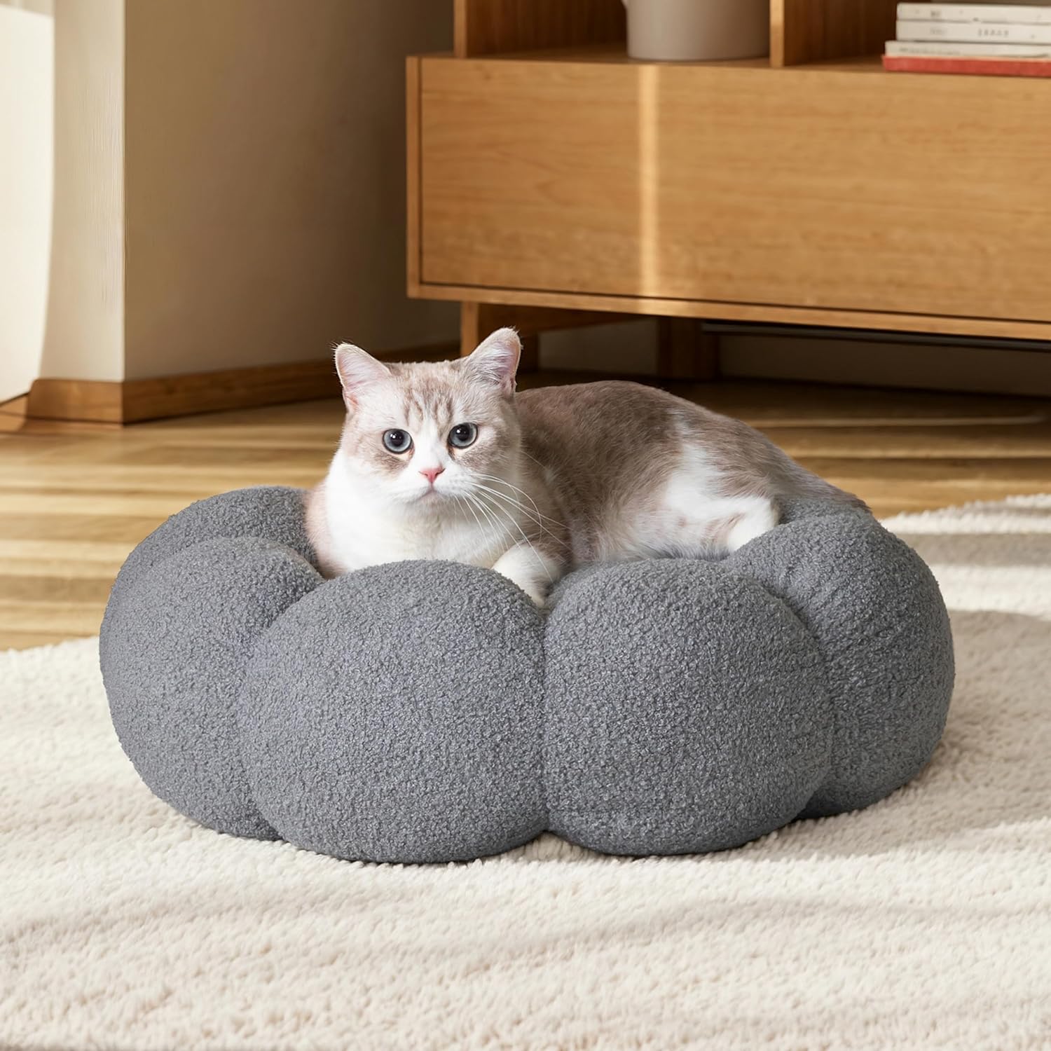 Pet Calming Fluffy Plush Round Donut Bed